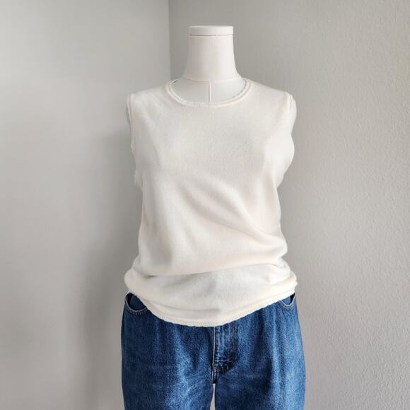 Vintage Y2K White Stag Ivory Knit Sleeveless Tank Top Minimalist L - Picture 1 of 6